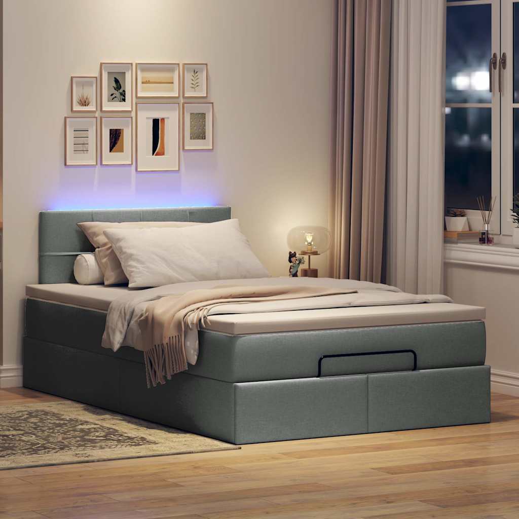 Οθωμανικό κρεβάτι με στρώμα & LEDs Σκούρο γκρι 120x190cm Ύφασμα - Pakobazaar