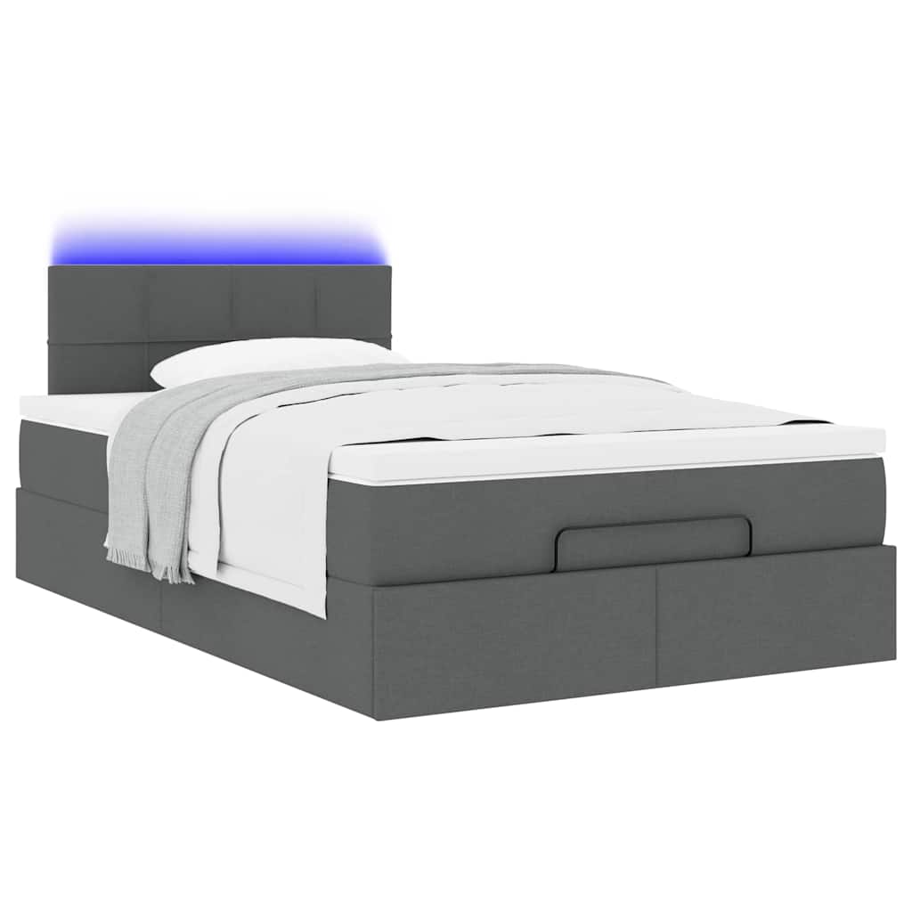 Οθωμανικό κρεβάτι με στρώμα & LEDs Σκούρο γκρι 120x190cm Ύφασμα - Pakobazaar