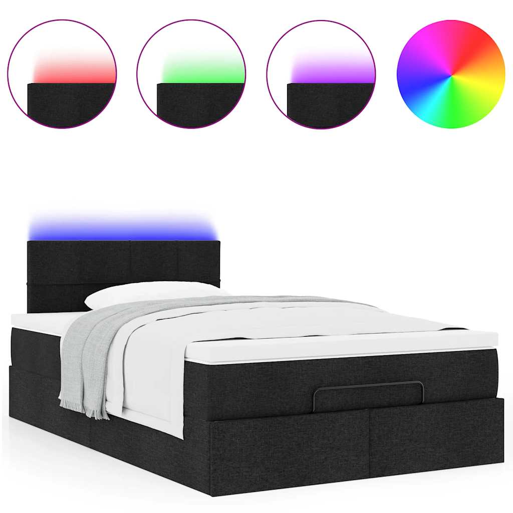Οθωμανικό κρεβάτι με στρώμα & LEDs Μαύρο 120x190 cm Ύφασμα - Pakobazaar