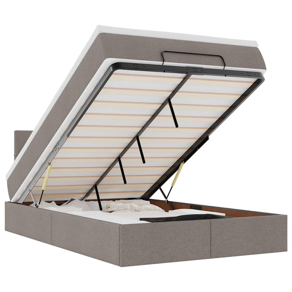 Οθωμανικό κρεβάτι με στρώμα & LEDs Taupe 120x190cm ύφασμα - Pakobazaar
