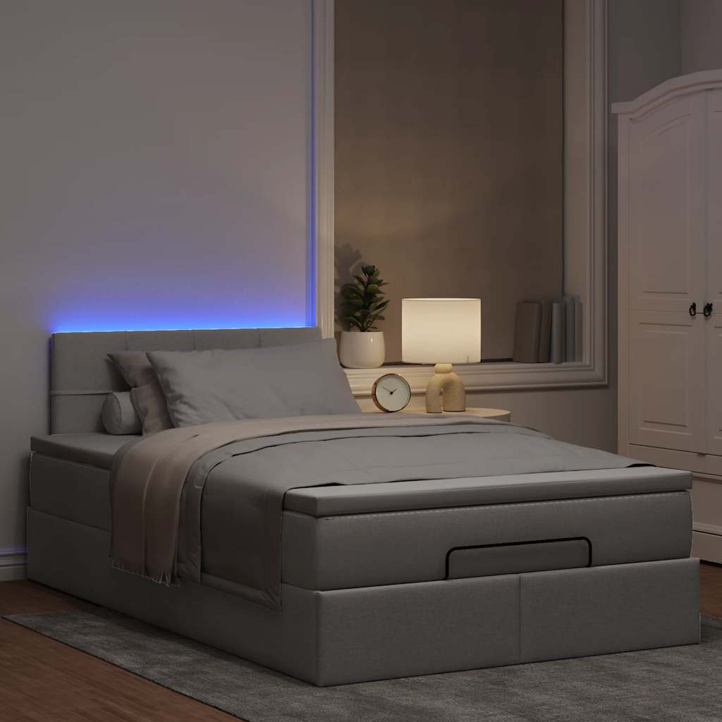 Οθωμανικό κρεβάτι με στρώμα & LEDs Taupe 120x190cm ύφασμα - Pakobazaar