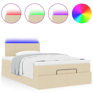 Οθωμανικό κρεβάτι με στρώμα & LEDs Cream 120x190cm ύφασμα