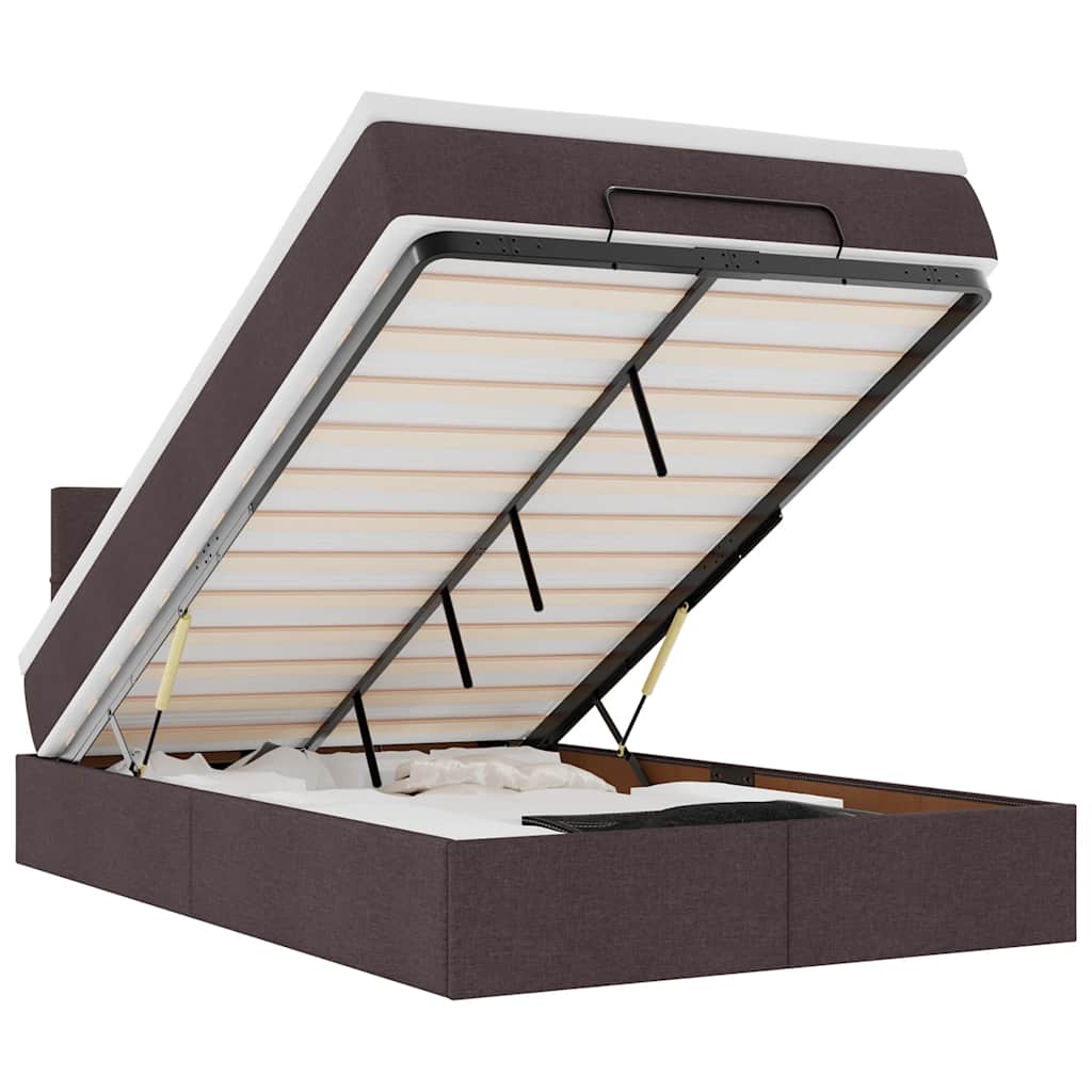 Οθωμανικό κρεβάτι με στρώμα & LEDs Σκούρο καφέ 120x200cm Ύφασμα