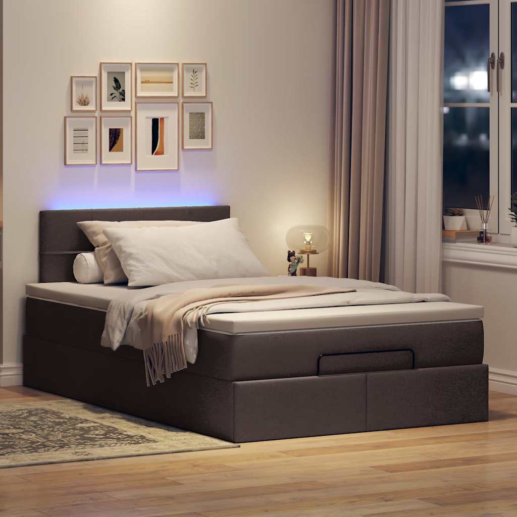Οθωμανικό κρεβάτι με στρώμα & LEDs Σκούρο καφέ 120x200cm Ύφασμα