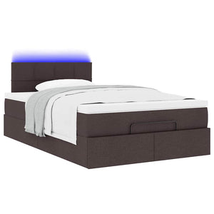 Οθωμανικό κρεβάτι με στρώμα & LEDs Σκούρο καφέ 120x200cm Ύφασμα