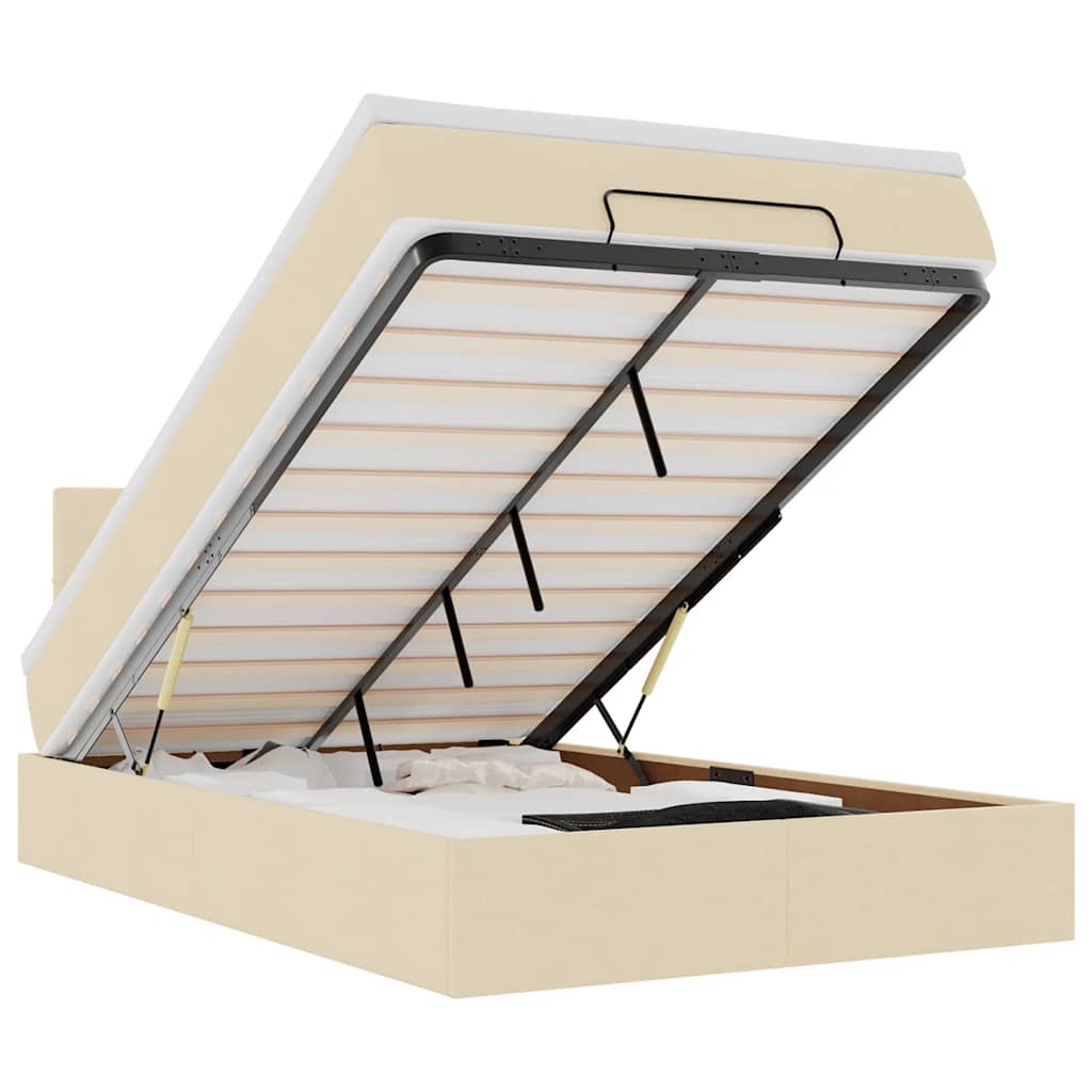 Οθωμανικό κρεβάτι με στρώμα & LEDs Cream 120x200cm ύφασμα - Pakobazaar