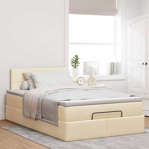 Οθωμανικό κρεβάτι με στρώμα & LEDs Cream 120x200cm ύφασμα - Pakobazaar