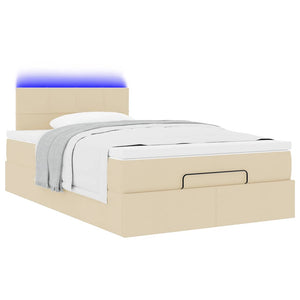 Οθωμανικό κρεβάτι με στρώμα & LEDs Cream 120x200cm ύφασμα - Pakobazaar