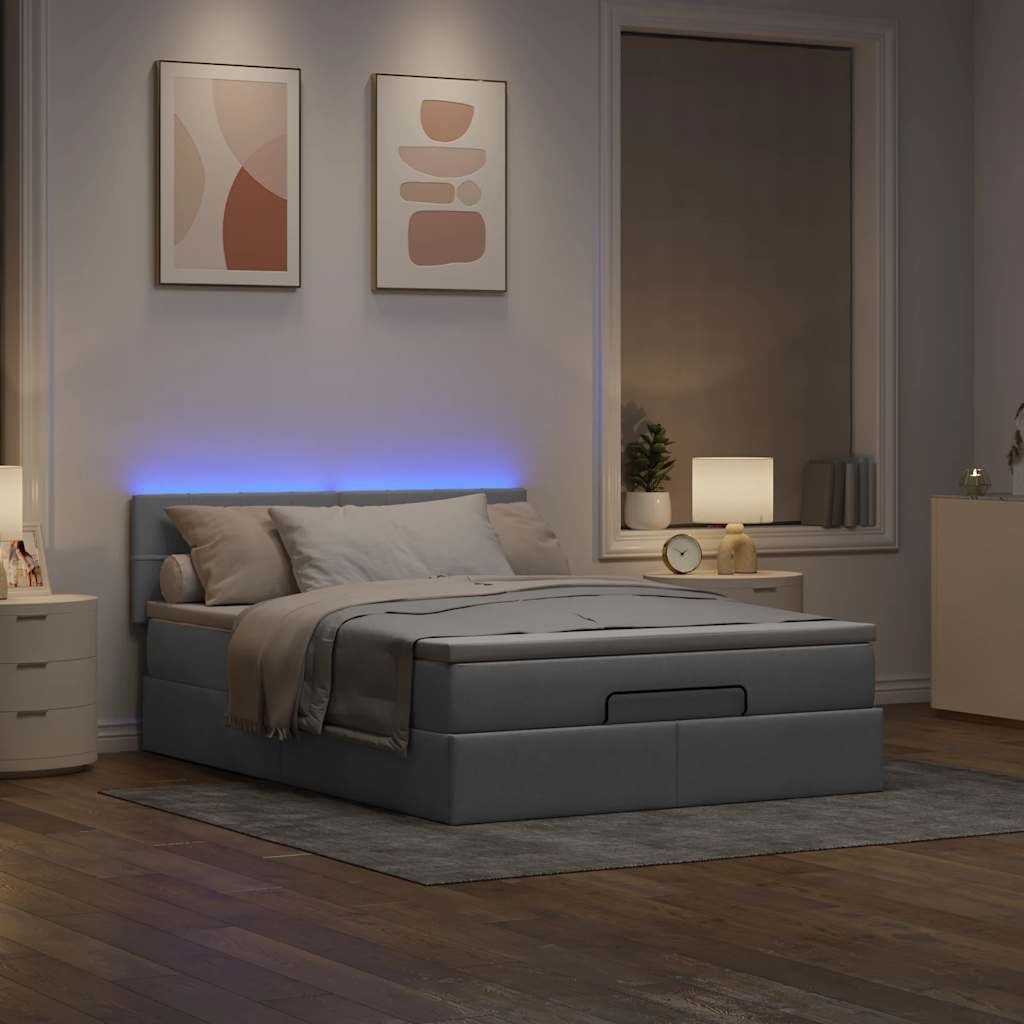Οθωμανικό κρεβάτι με στρώμα&LEDs Ανοιχτό γκρι 140x190cm Ύφασμα - Pakobazaar