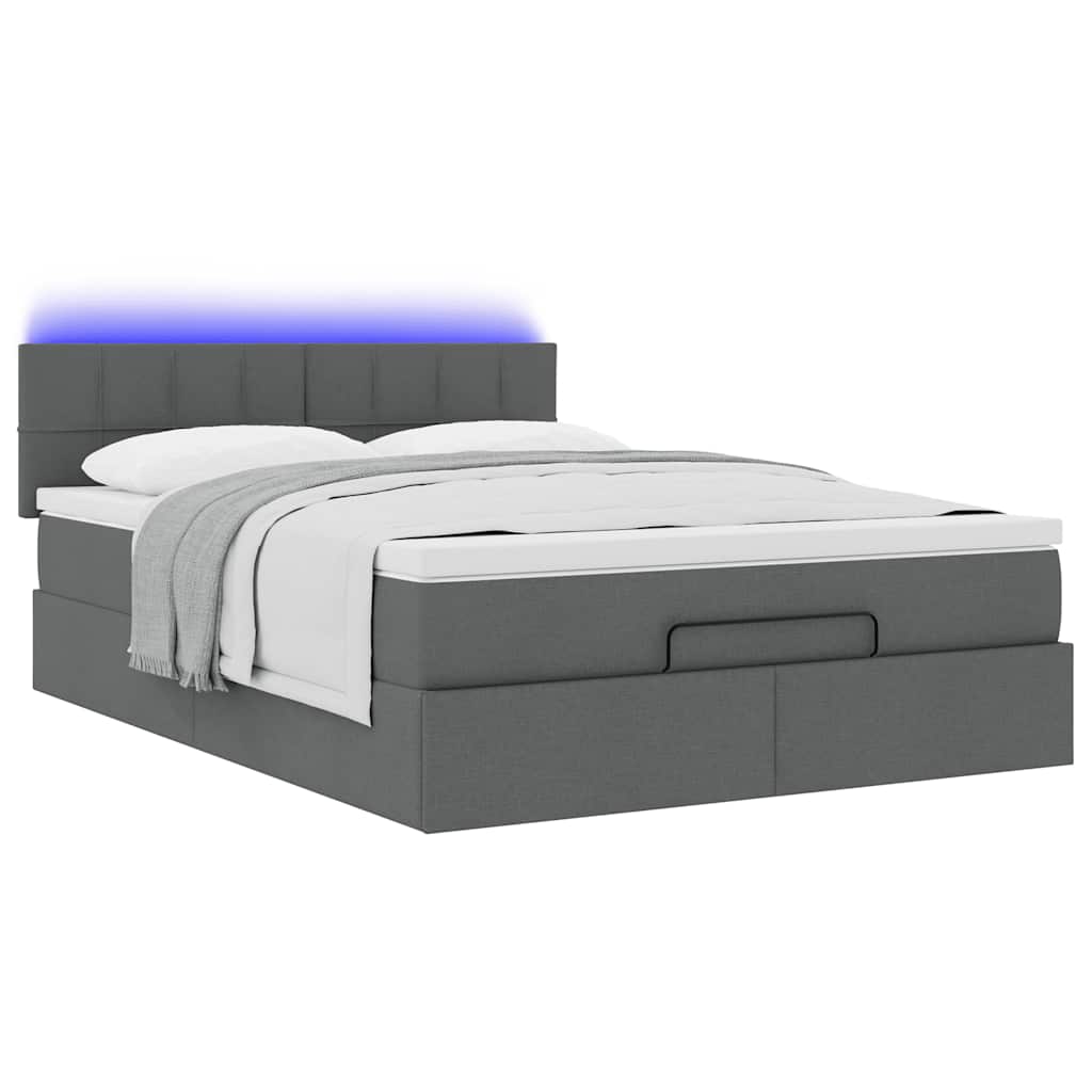Οθωμανικό κρεβάτι με στρώμα & LEDs Σκούρο γκρι 140x190cm Ύφασμα - Pakobazaar