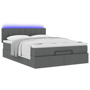 Οθωμανικό κρεβάτι με στρώμα & LEDs Σκούρο γκρι 140x190cm Ύφασμα - Pakobazaar
