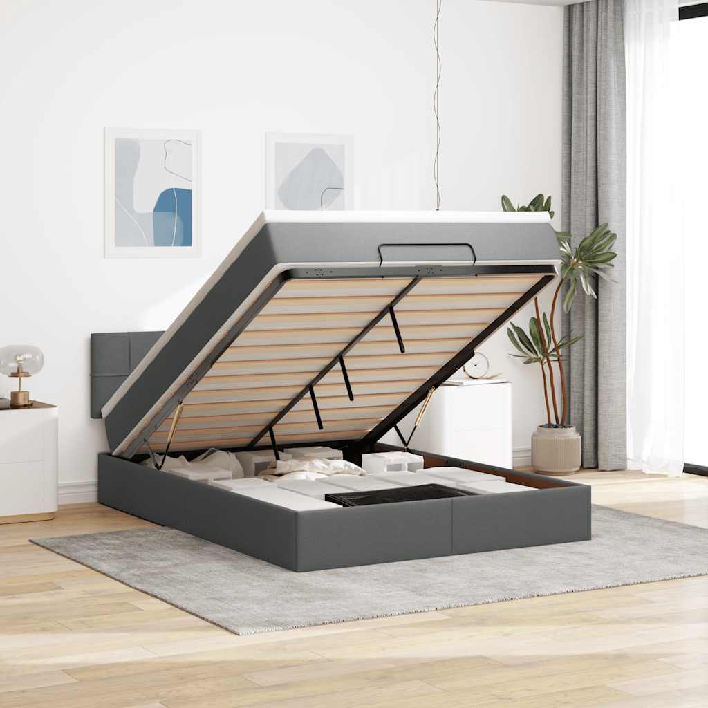 Οθωμανικό κρεβάτι με στρώμα & LEDs Σκούρο γκρι 140x190cm Ύφασμα - Pakobazaar