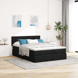 Οθωμανικό κρεβάτι με στρώμα & LEDs Μαύρο 140x190 cm Ύφασμα - Pakobazaar