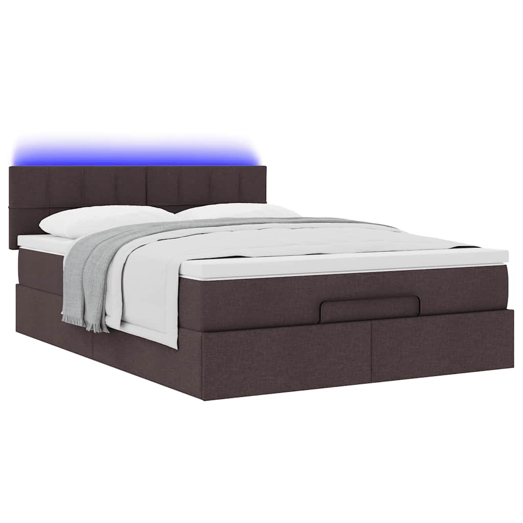 Οθωμανικό κρεβάτι με στρώμα & LEDs Σκούρο καφέ 140x190cm Ύφασμα