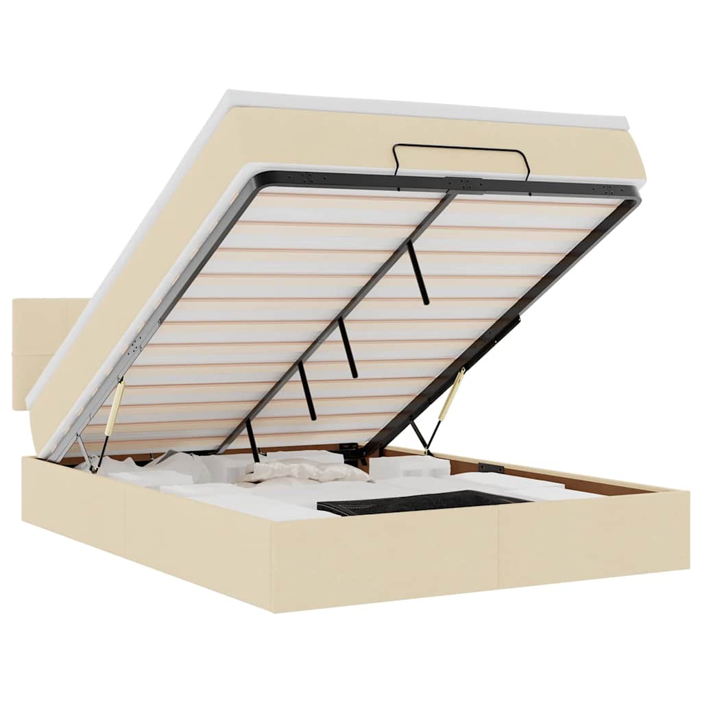 Οθωμανικό κρεβάτι με στρώμα & LEDs Cream 140x190cm Ύφασμα - Pakobazaar