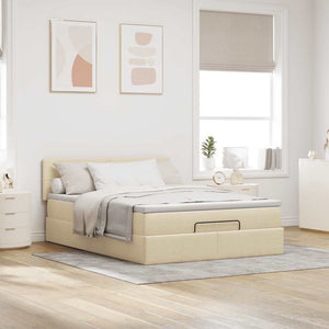 Οθωμανικό κρεβάτι με στρώμα & LEDs Cream 140x190cm Ύφασμα - Pakobazaar