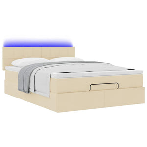 Οθωμανικό κρεβάτι με στρώμα & LEDs Cream 140x190cm Ύφασμα - Pakobazaar