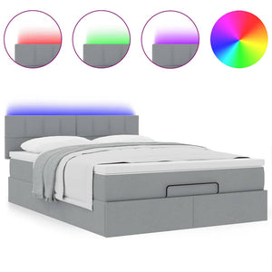 Οθωμανικό κρεβάτι με στρώμα & LEDs Ανοιχτό γκρι ύφασμα - Pakobazaar