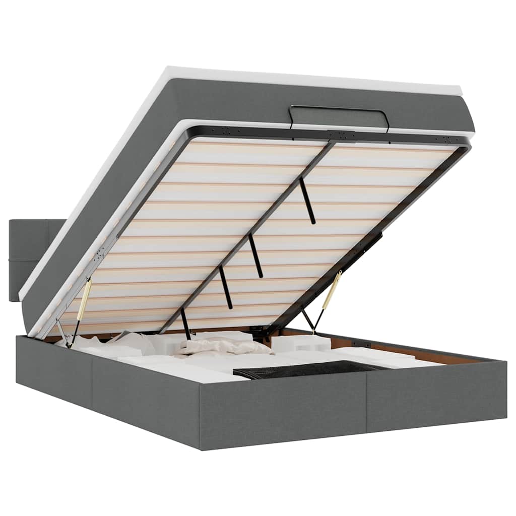 Οθωμανικό κρεβάτι με στρώμα & LEDs Σκούρο γκρι 140x200cm Ύφασμα - Pakobazaar