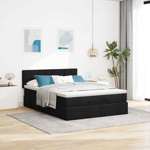 Οθωμανικό κρεβάτι με στρώμα & LEDs Μαύρο 140x200 cm Ύφασμα