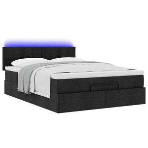 Οθωμανικό κρεβάτι με στρώμα & LEDs Μαύρο 140x200 cm Ύφασμα