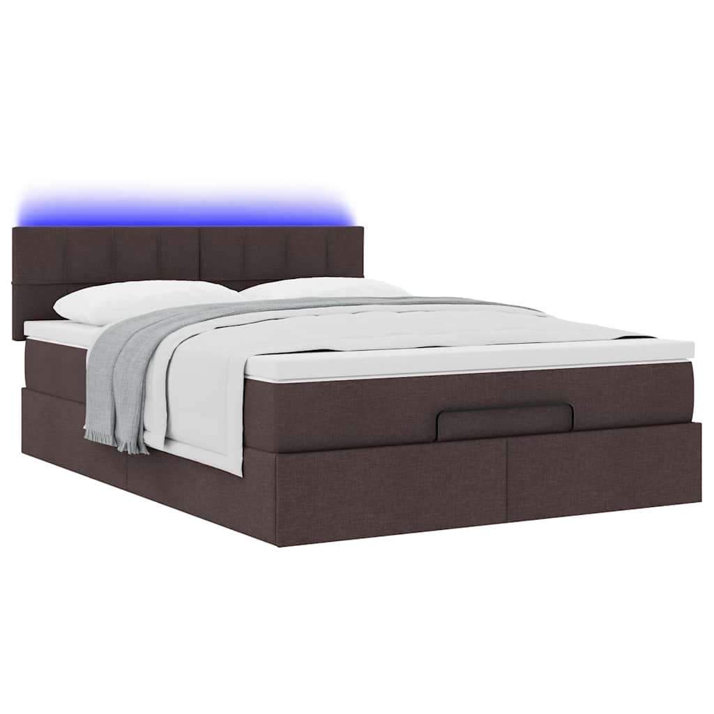 Οθωμανικό κρεβάτι με στρώμα & LEDs Σκούρο καφέ 140x200cm ύφασμα