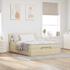 Οθωμανικό κρεβάτι με στρώμα & LEDs Cream 140x200 cm Ύφασμα