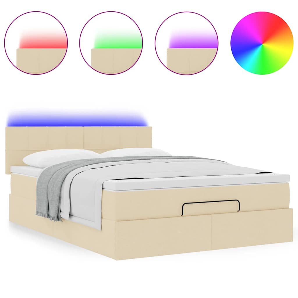 Οθωμανικό κρεβάτι με στρώμα & LEDs Cream 140x200 cm Ύφασμα
