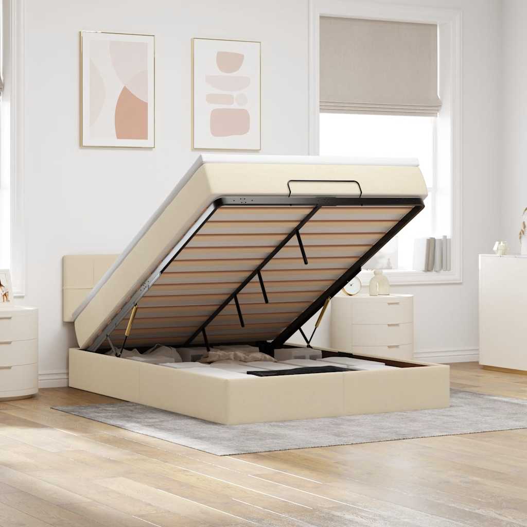 Οθωμανικό κρεβάτι με στρώμα & LEDs Cream 140x200 cm Ύφασμα