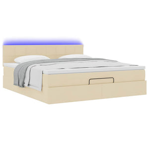 Οθωμανικό κρεβάτι με στρώμα & LEDs Cream 160x200cm ύφασμα - Pakobazaar