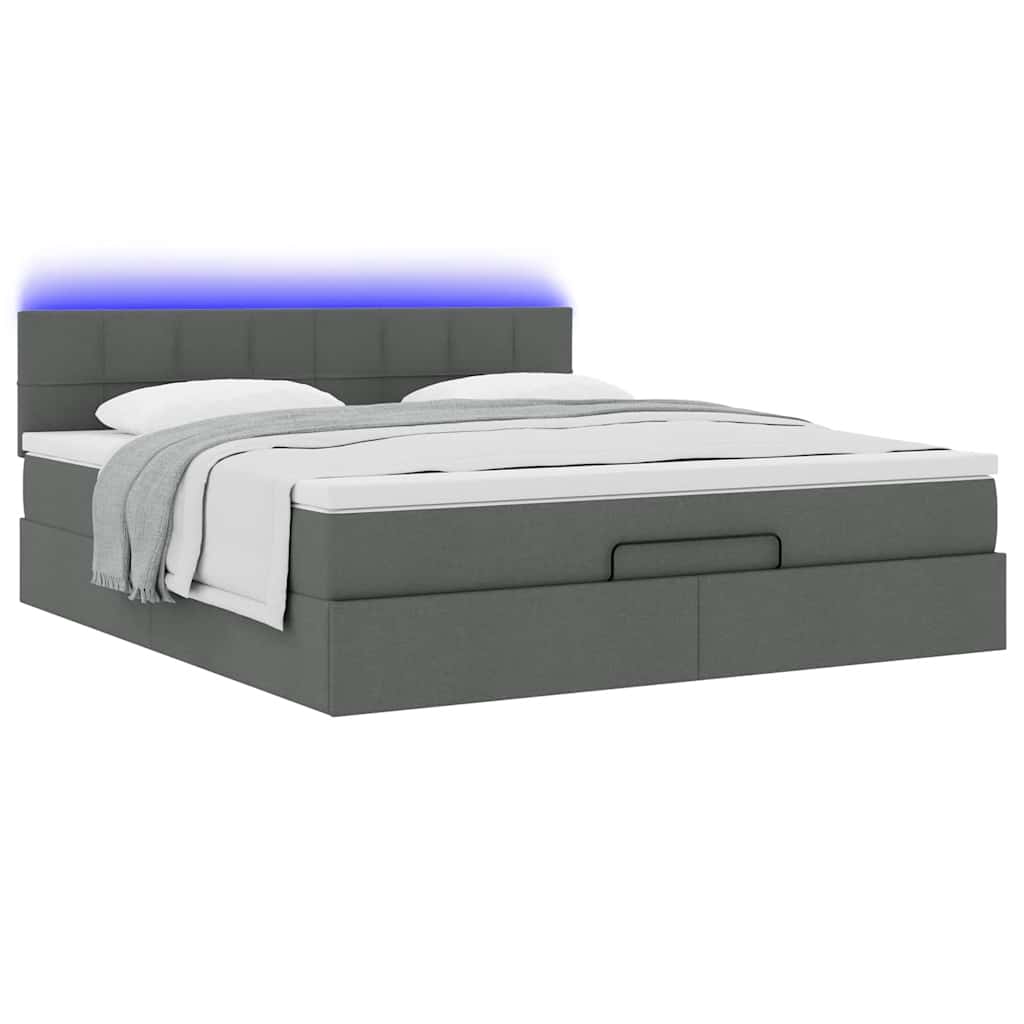 Οθωμανικό κρεβάτι με στρώμα & LEDs Σκούρο γκρι 180x200cm ύφασμα - Pakobazaar