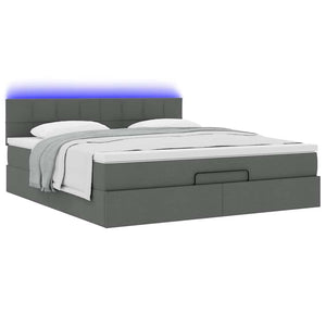 Οθωμανικό κρεβάτι με στρώμα & LEDs Σκούρο γκρι 180x200cm ύφασμα - Pakobazaar