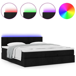 Οθωμανικό κρεβάτι με στρώμα & LEDs Μαύρο ύφασμα 180x200cm
