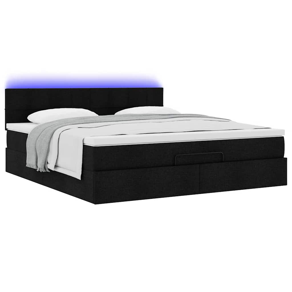 Οθωμανικό κρεβάτι με στρώμα & LEDs Μαύρο ύφασμα 180x200cm