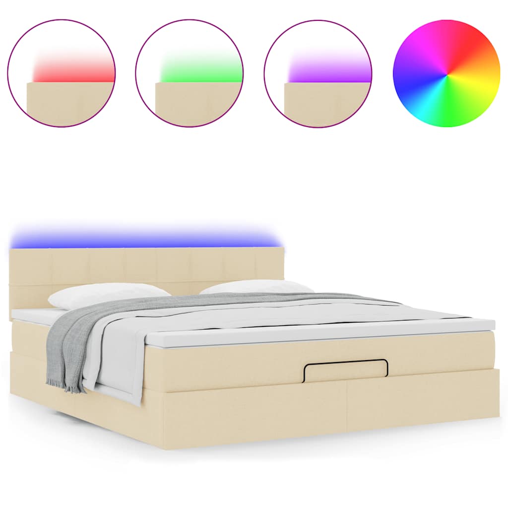 Οθωμανικό κρεβάτι με στρώμα & LEDs Cream 180x200cm ύφασμα