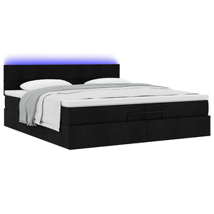 Οθωμανικό κρεβάτι με στρώματα & LEDs Μαύρο 200x200cm ύφασμα - Pakobazaar