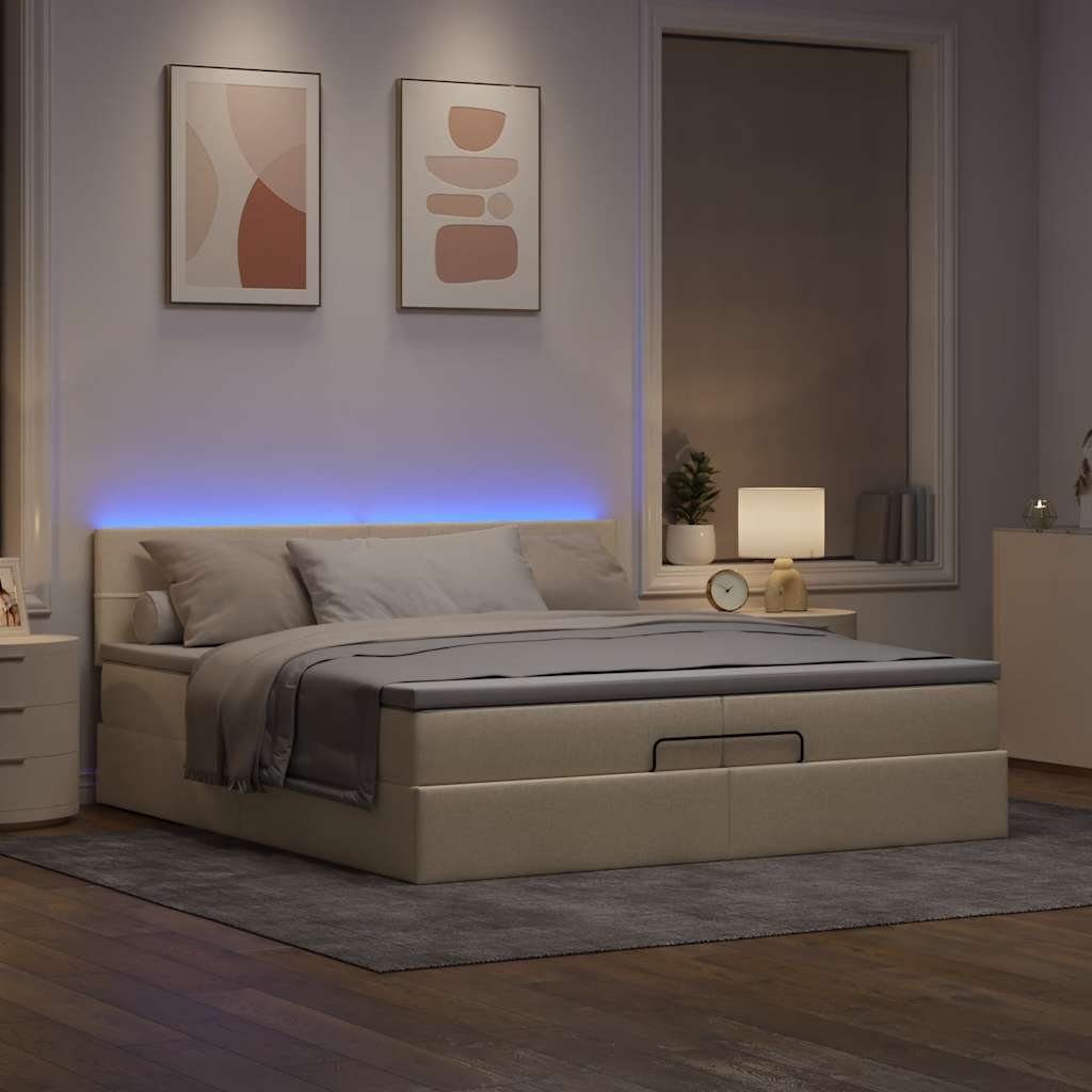 Οθωμανικό κρεβάτι με στρώματα & LEDs Κρέμα 200x200cm ύφασμα - Pakobazaar