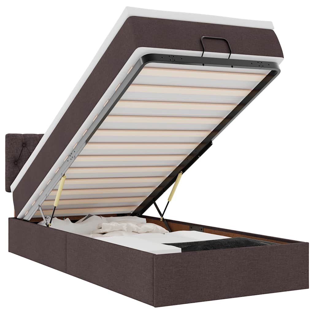 Οθωμανικό κρεβάτι με στρώμα & LEDs Σκούρο καφέ 80x200cm ύφασμα - Pakobazaar