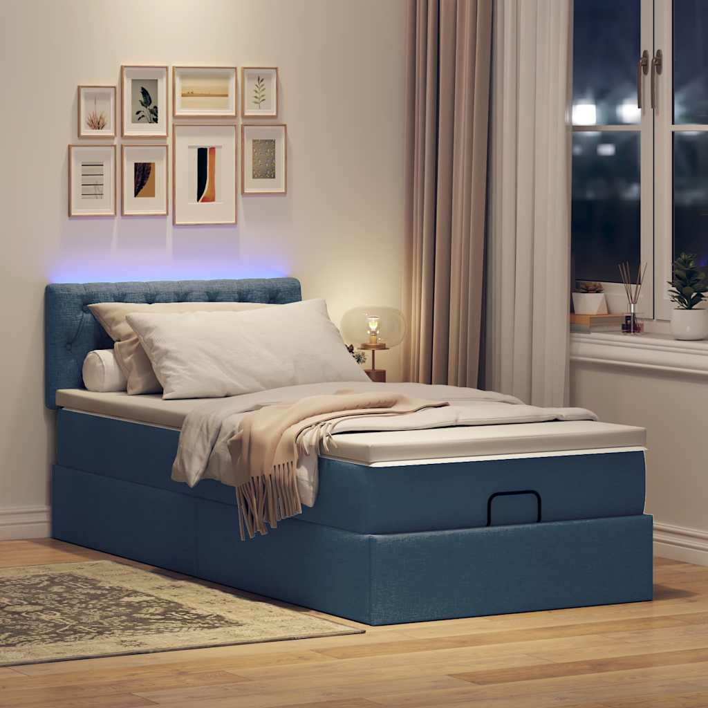 Κρεβάτι-Μονό κρεβάτι με στρώμα και LED Μπλε 80x200 εκ. από ύφασμα - Pakobazaar