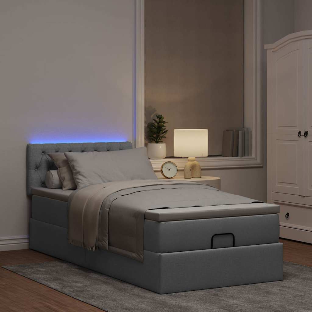 Οθωμανικό κρεβάτι με στρώμα & LEDs Ανοιχτό γκρι 90x190cm ύφασμα - Pakobazaar