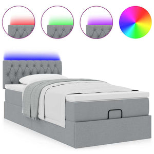 Οθωμανικό κρεβάτι με στρώμα & LEDs Ανοιχτό γκρι 90x190cm ύφασμα - Pakobazaar