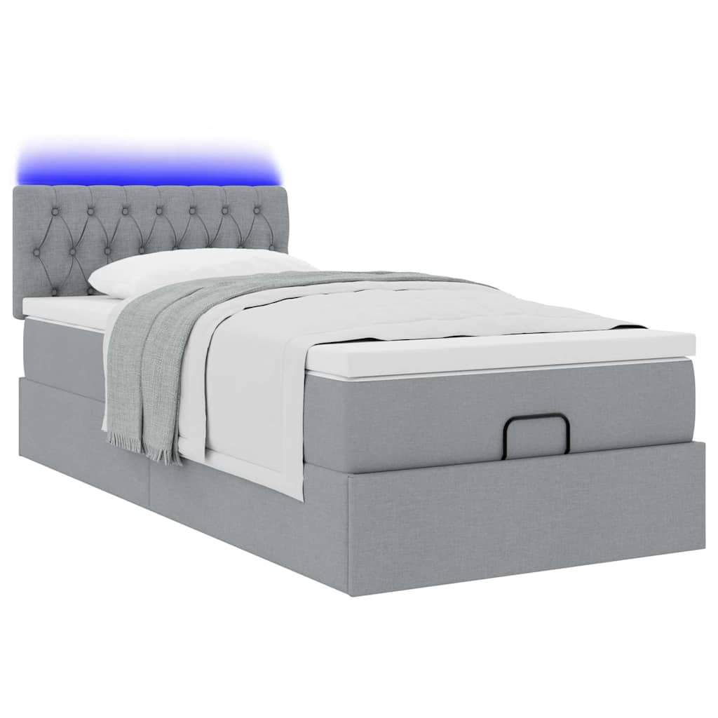 Οθωμανικό κρεβάτι με στρώμα & LEDs Ανοιχτό γκρι 90x190cm ύφασμα - Pakobazaar