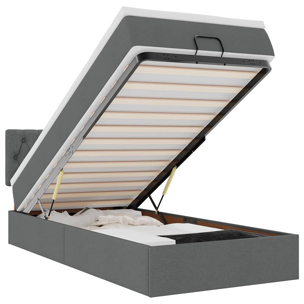 Οθωμανικό κρεβάτι με στρώμα & LEDs Σκούρο γκρι 90x190cm ύφασμα - Pakobazaar