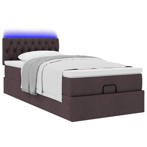 Οθωμανικό κρεβάτι με στρώμα & LEDs Σκούρο καφέ 90x190cm ύφασμα - Pakobazaar