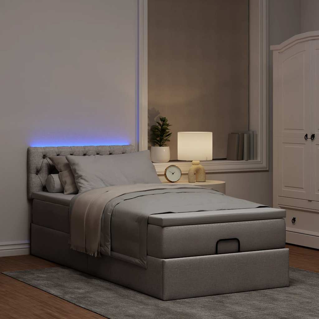Οθωμανικό κρεβάτι με στρώμα & LEDs Taupe 90x190cm ύφασμα - Pakobazaar