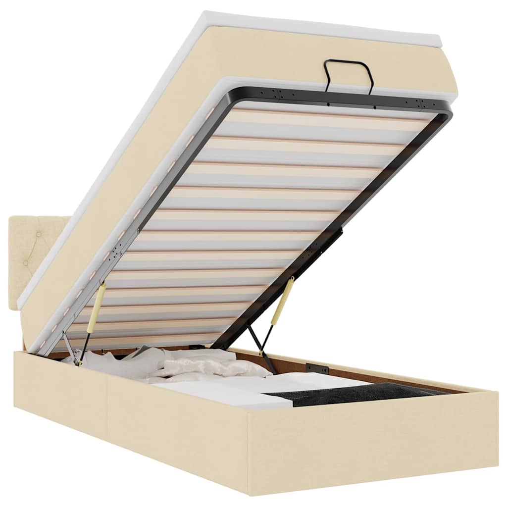 Οθωμανικό κρεβάτι με στρώμα & LEDs Cream 90x190cm ύφασμα - Pakobazaar