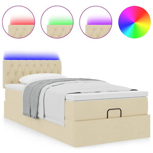 Οθωμανικό κρεβάτι με στρώμα & LEDs Cream 90x190cm ύφασμα - Pakobazaar
