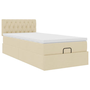 Οθωμανικό κρεβάτι με στρώμα & LEDs Cream 90x190cm ύφασμα - Pakobazaar