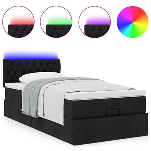 Οθωμανικό κρεβάτι με στρώμα & LEDs Μαύρο 90x200 cm Ύφασμα