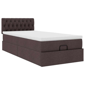 Οθωμανικό κρεβάτι με στρώμα & LEDs Σκούρο καφέ 90x200 cm Ύφασμα - Pakobazaar